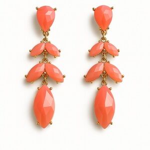 Statement Coral Drop Earrings – Gold-Tone with Faceted Stones
